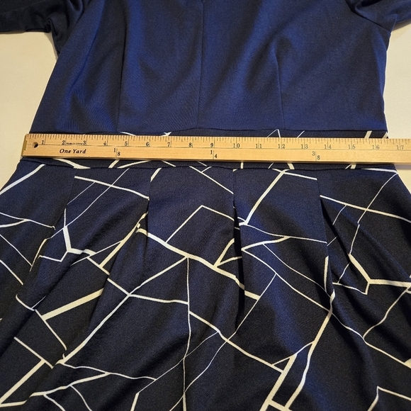 iHot Navy Blue 3/4 Sleeve Midi Pockets Fit and Flare A-Line Swing Dress Sz XL - Picture 11 of 16